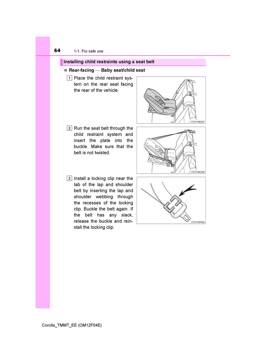 Toyota Corolla XI 11 E160 owners manual / page 64