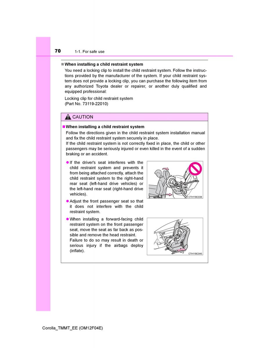 Toyota Corolla XI 11 E160 owners manual / page 70