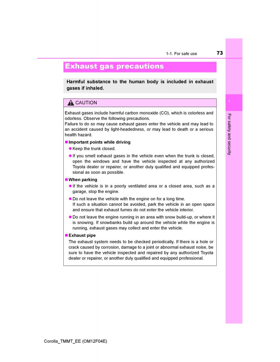 Toyota Corolla XI 11 E160 owners manual / page 73