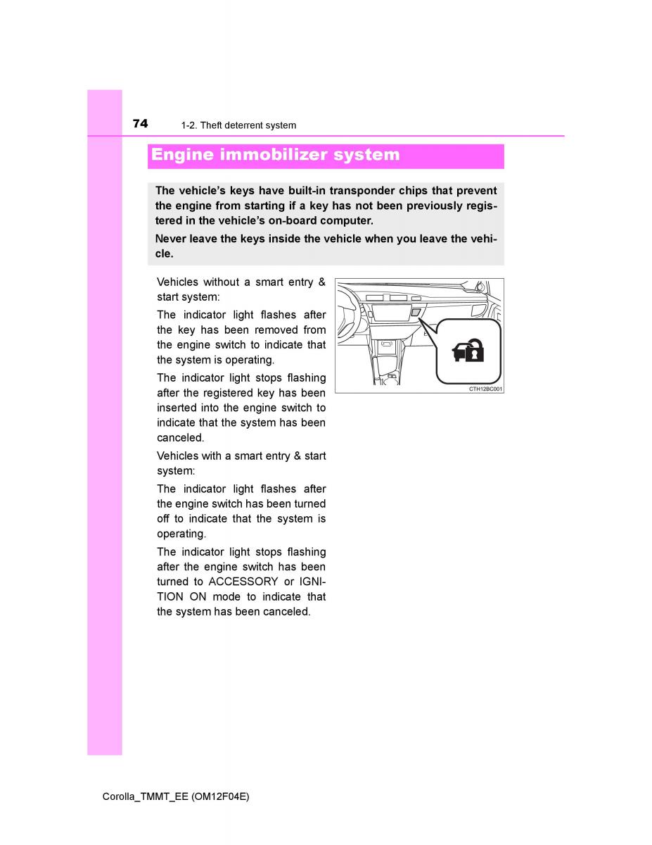 Toyota Corolla XI 11 E160 owners manual / page 74