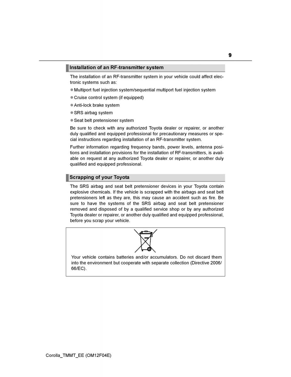 Toyota Corolla XI 11 E160 owners manual / page 9