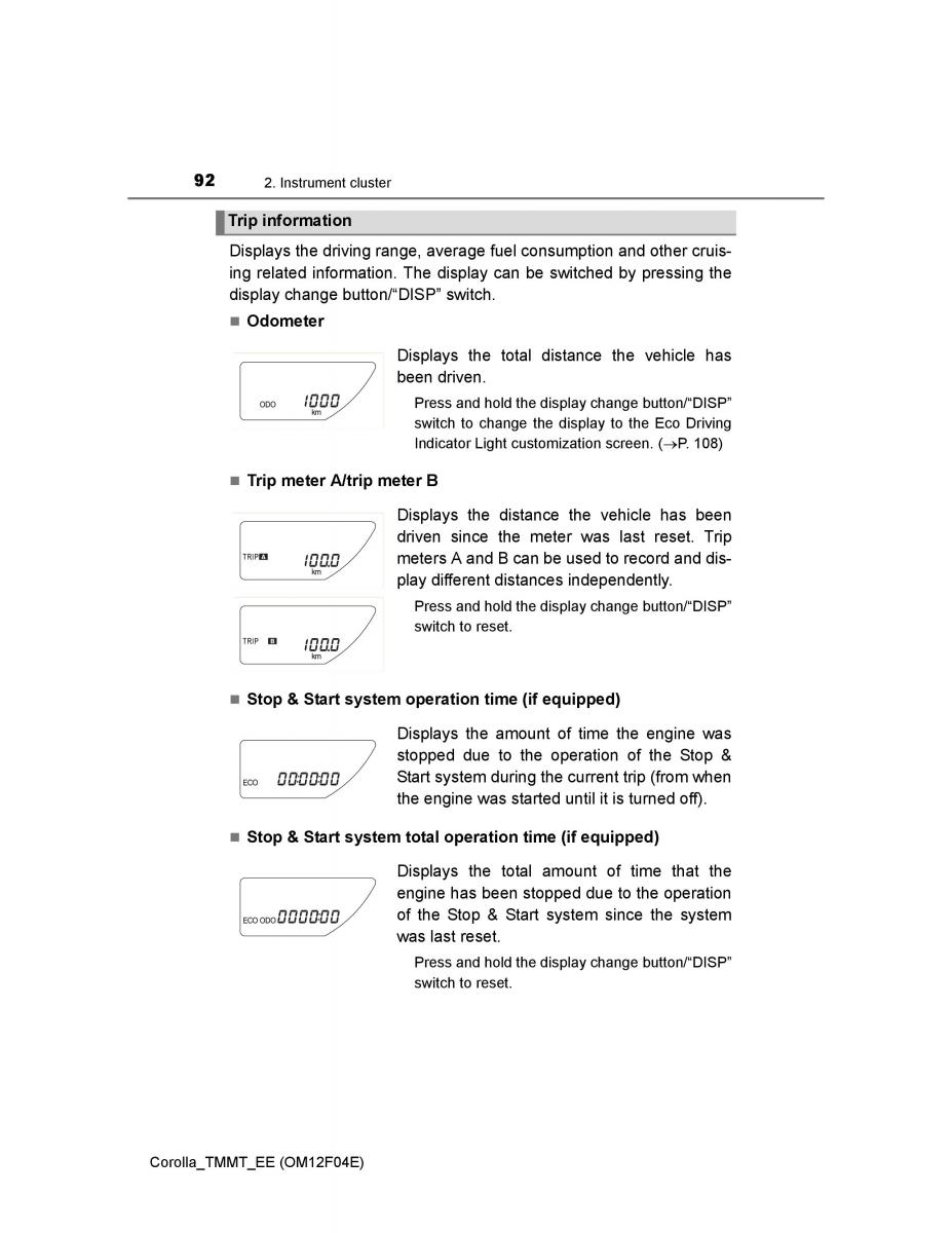 Toyota Corolla XI 11 E160 owners manual / page 92