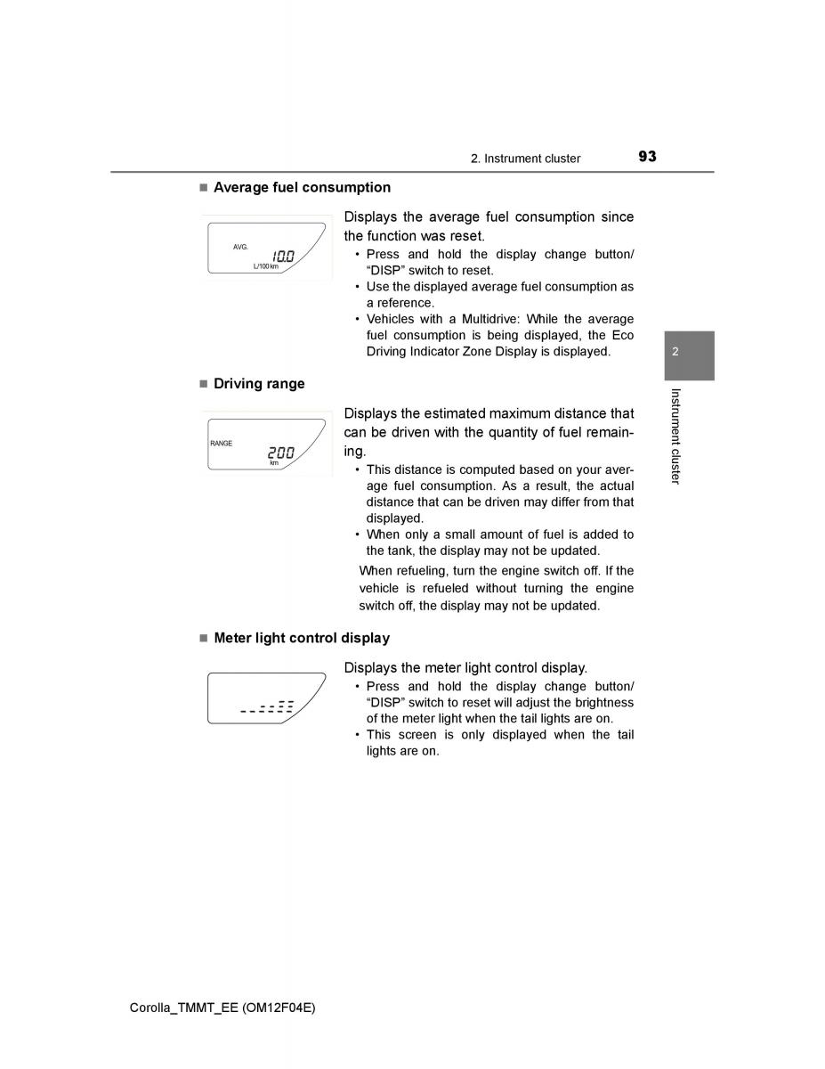 Toyota Corolla XI 11 E160 owners manual / page 93