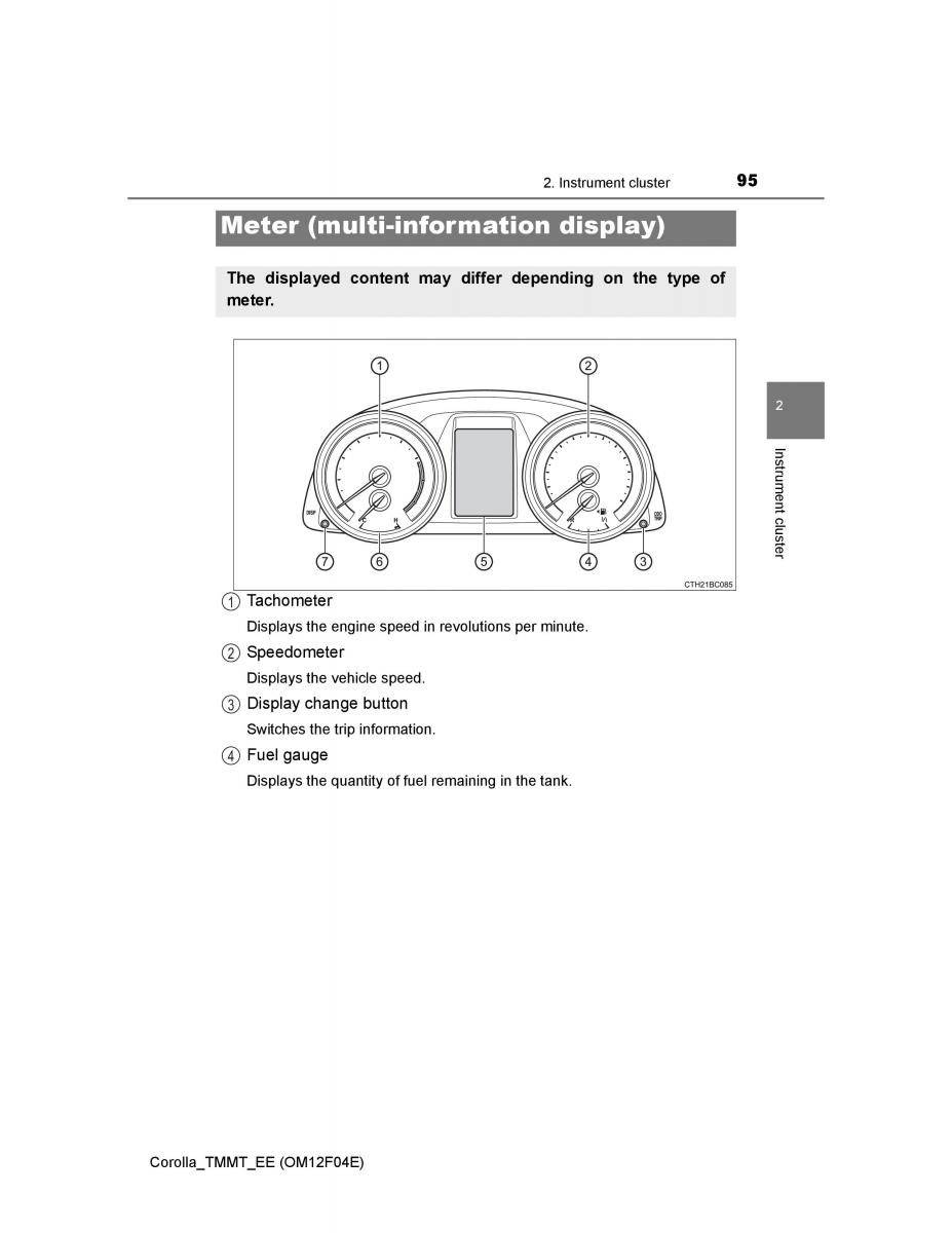 Toyota Corolla XI 11 E160 owners manual / page 95