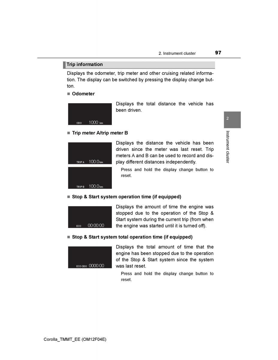 Toyota Corolla XI 11 E160 owners manual / page 97