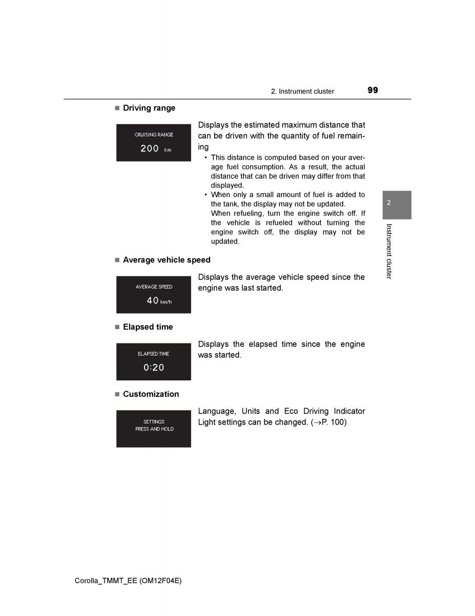 Toyota Corolla XI 11 E160 owners manual / page 99