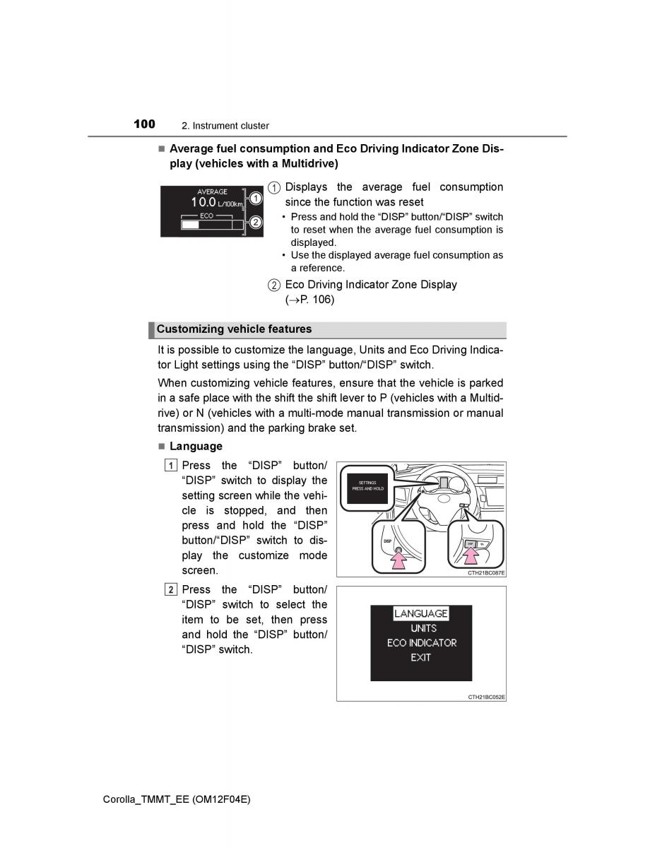 Toyota Corolla XI 11 E160 owners manual / page 100