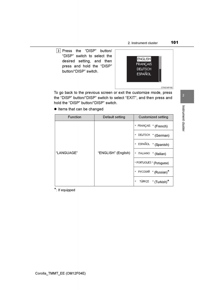 Toyota Corolla XI 11 E160 owners manual / page 101