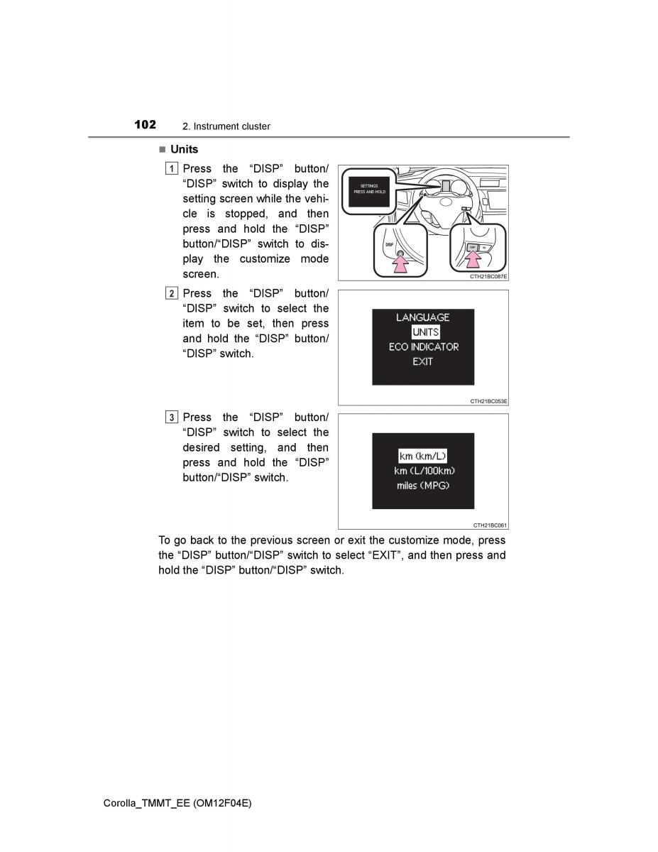 Toyota Corolla XI 11 E160 owners manual / page 102