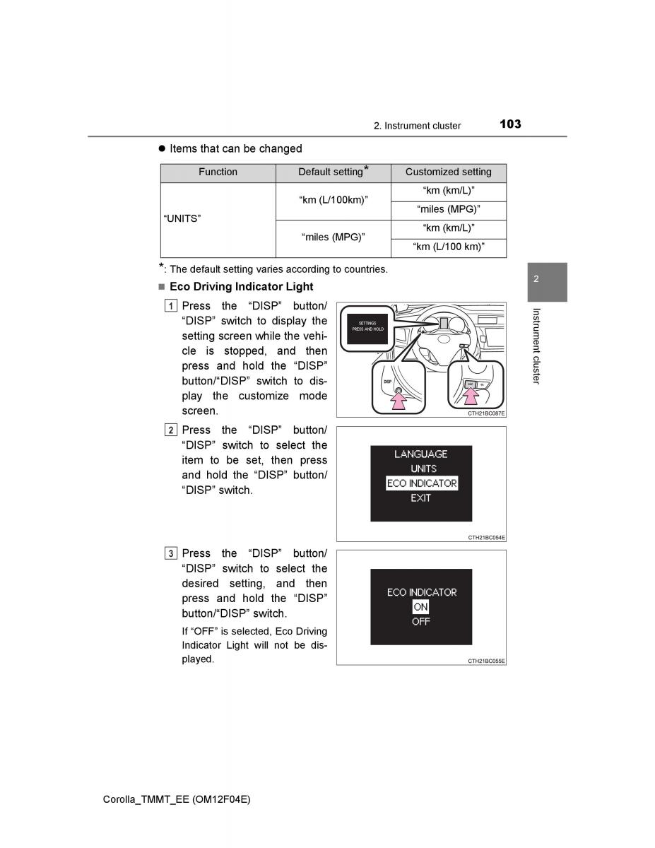 Toyota Corolla XI 11 E160 owners manual / page 103