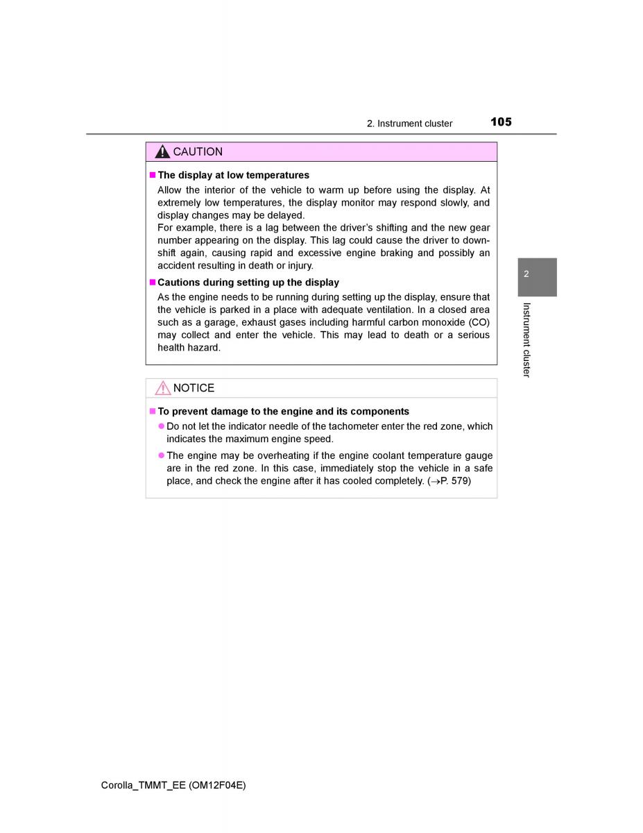 Toyota Corolla XI 11 E160 owners manual / page 105