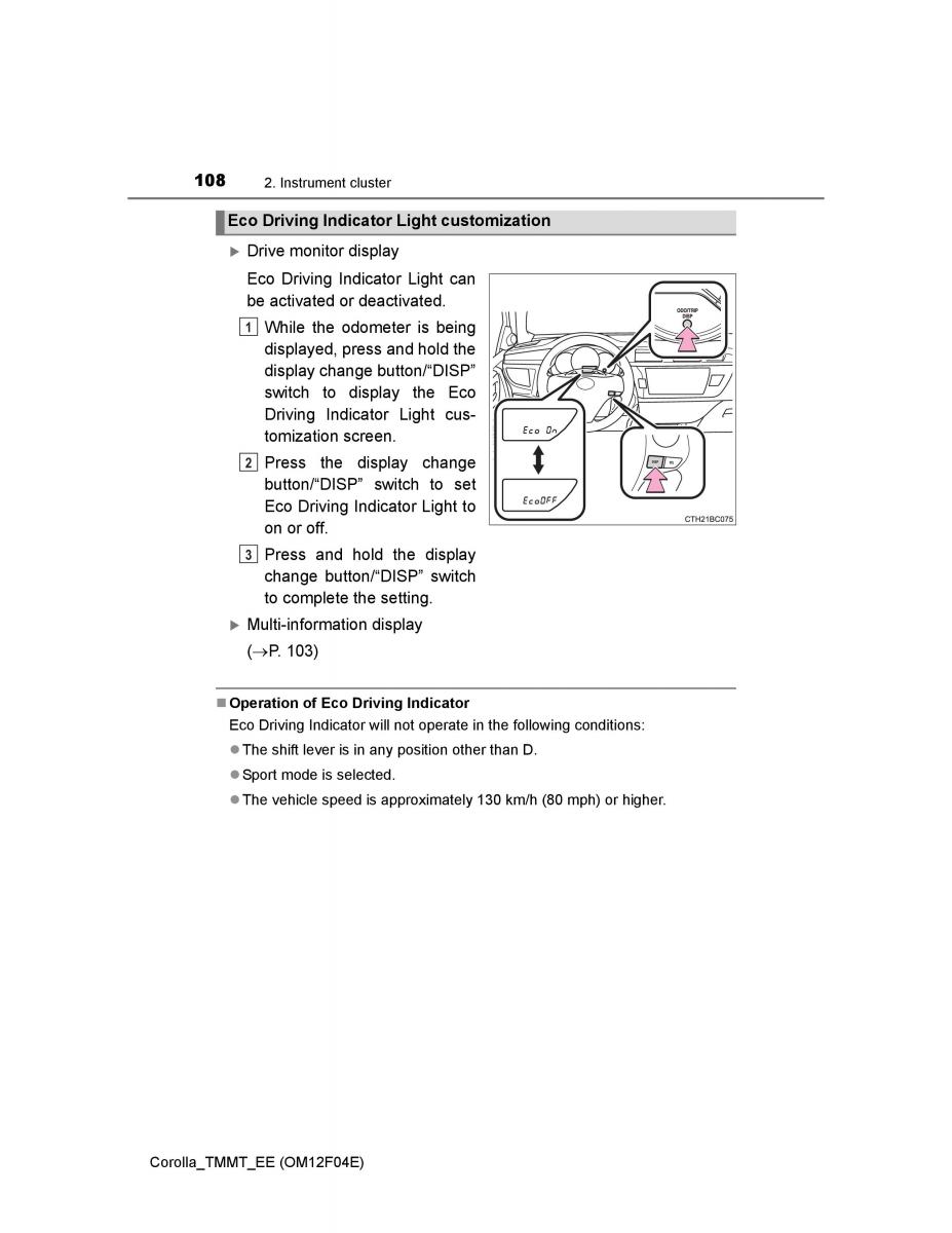 Toyota Corolla XI 11 E160 owners manual / page 108