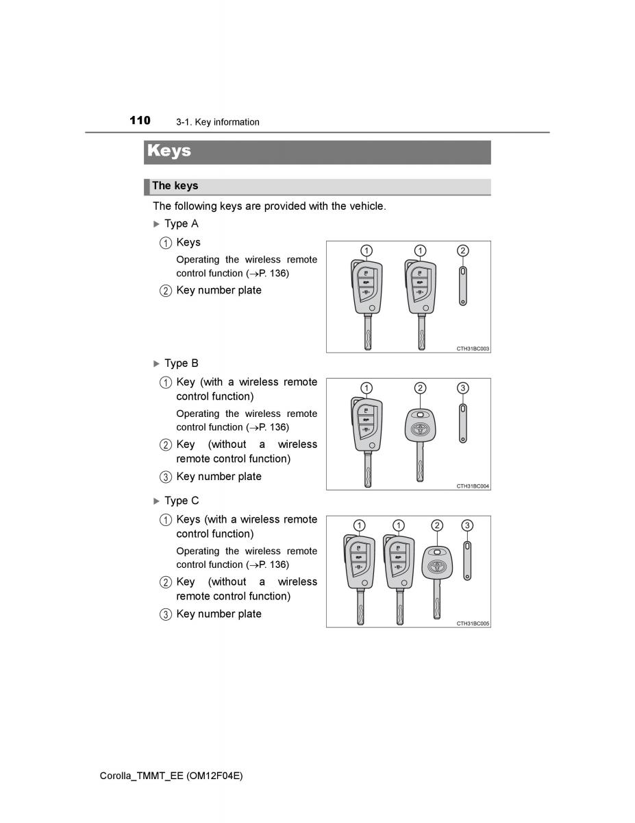 Toyota Corolla XI 11 E160 owners manual / page 110