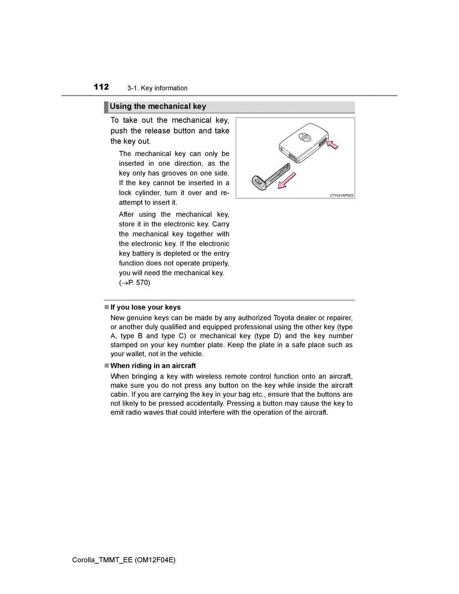 Toyota Corolla XI 11 E160 owners manual / page 112