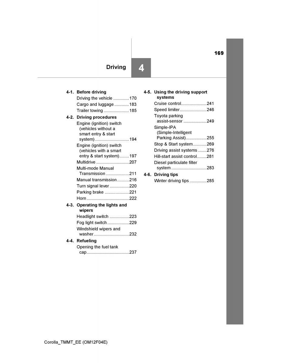 Toyota Corolla XI 11 E160 owners manual / page 169