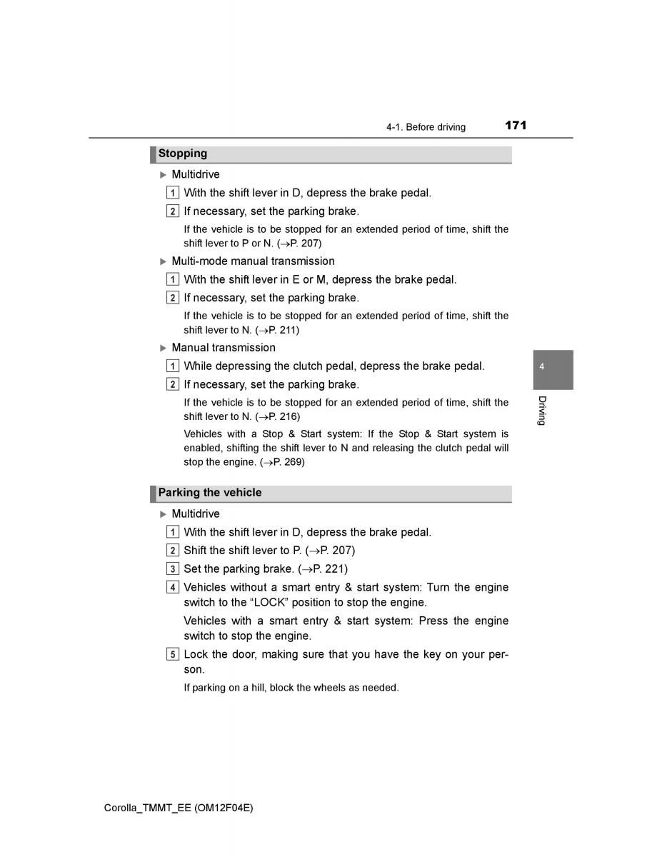 Toyota Corolla XI 11 E160 owners manual / page 171