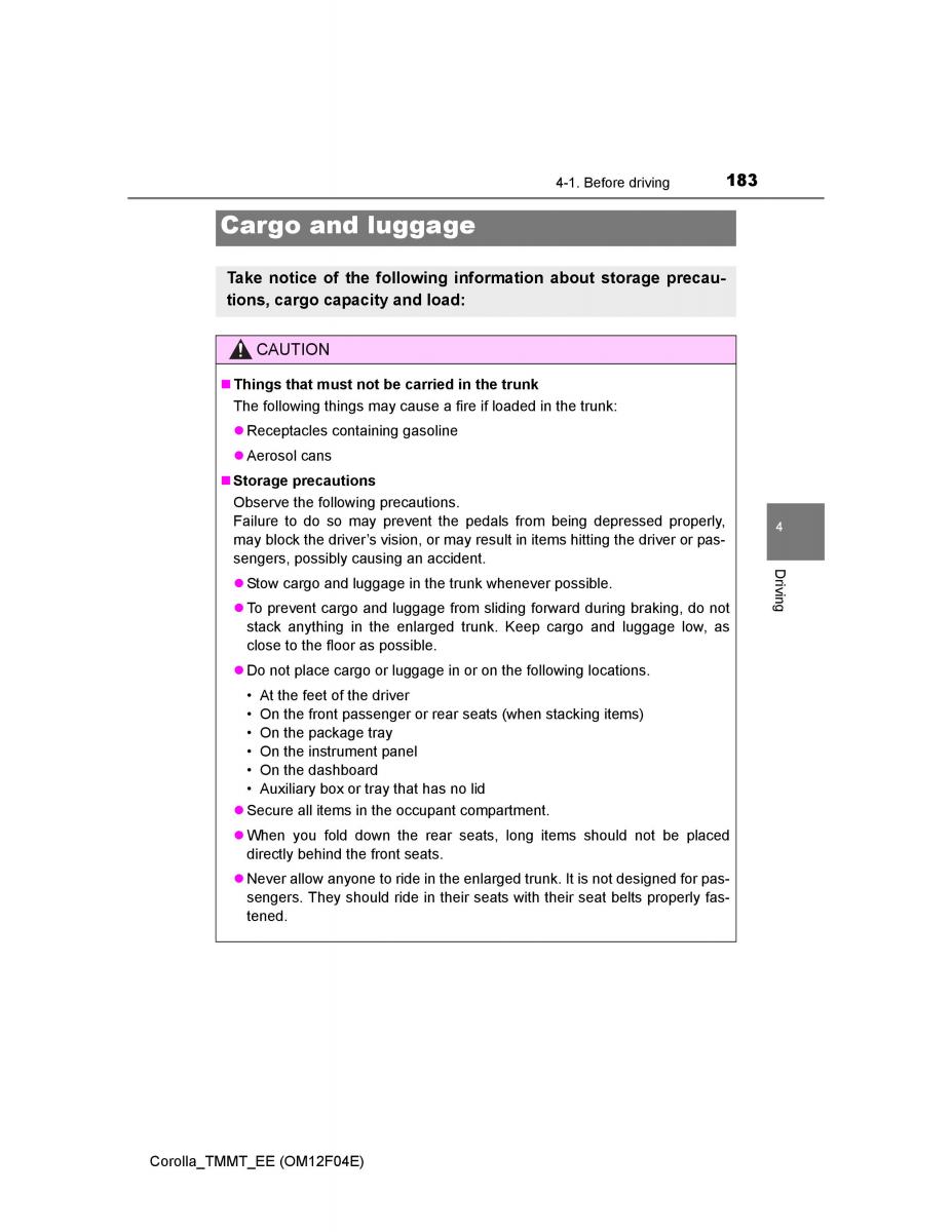 Toyota Corolla XI 11 E160 owners manual / page 183