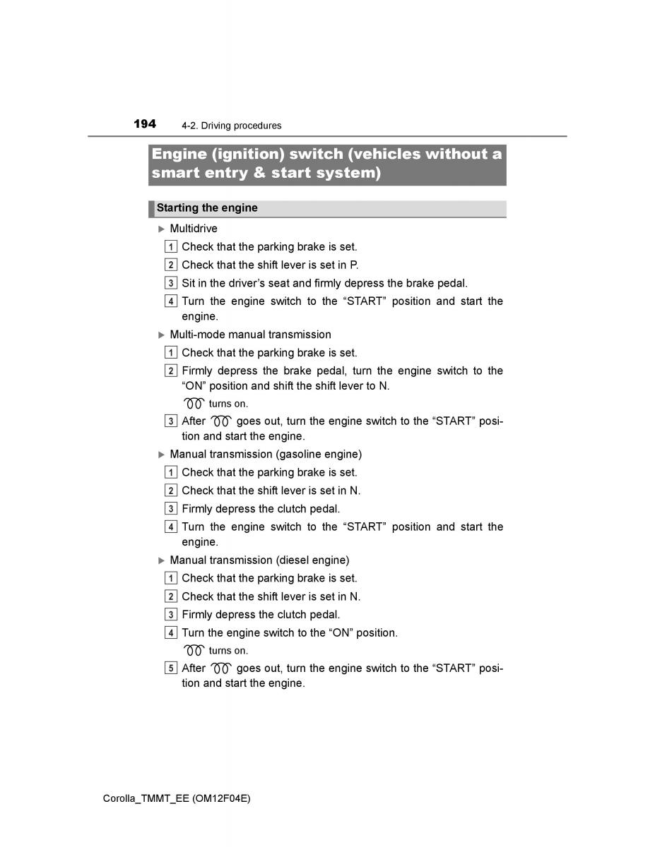 Toyota Corolla XI 11 E160 owners manual / page 194