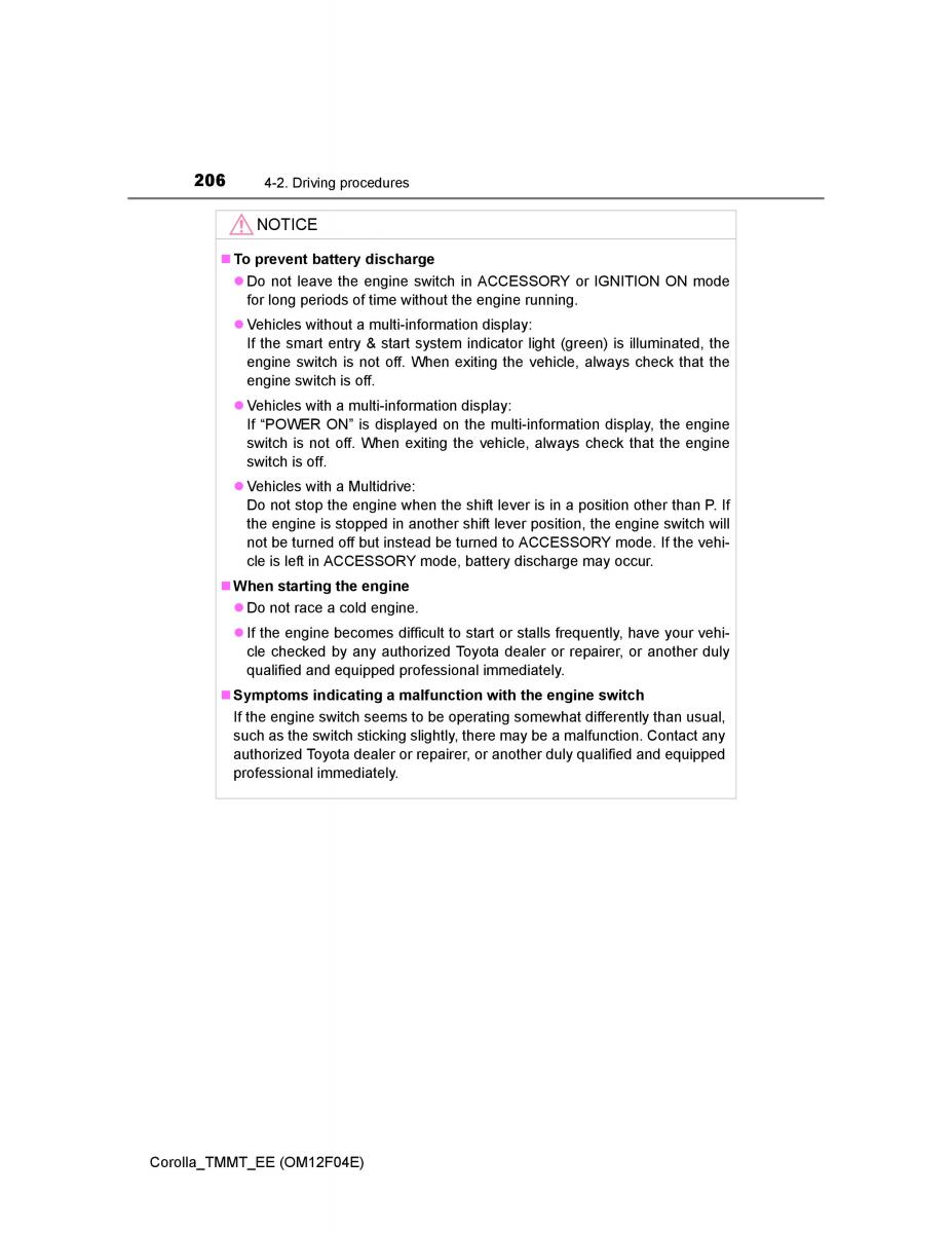 Toyota Corolla XI 11 E160 owners manual / page 206