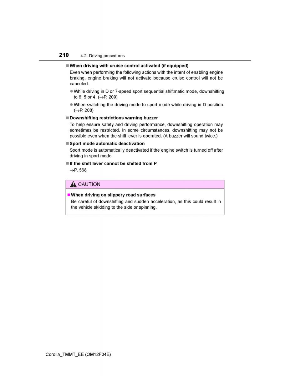 Toyota Corolla XI 11 E160 owners manual / page 210