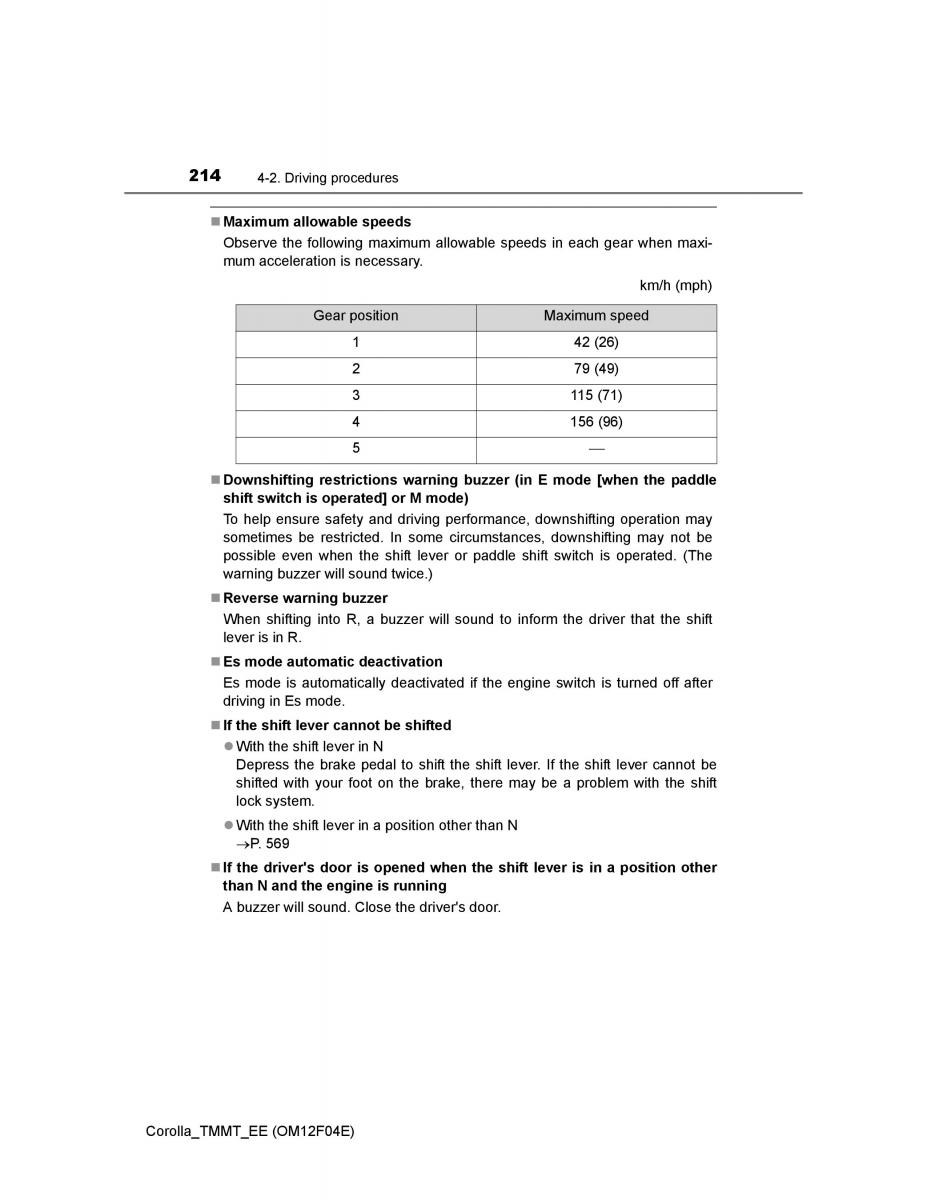 Toyota Corolla XI 11 E160 owners manual / page 214