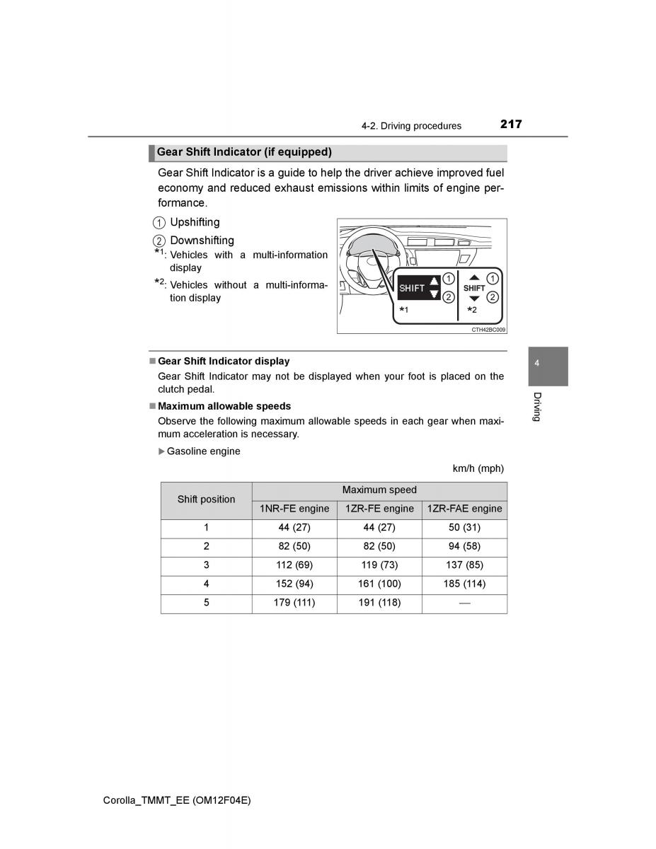 Toyota Corolla XI 11 E160 owners manual / page 217