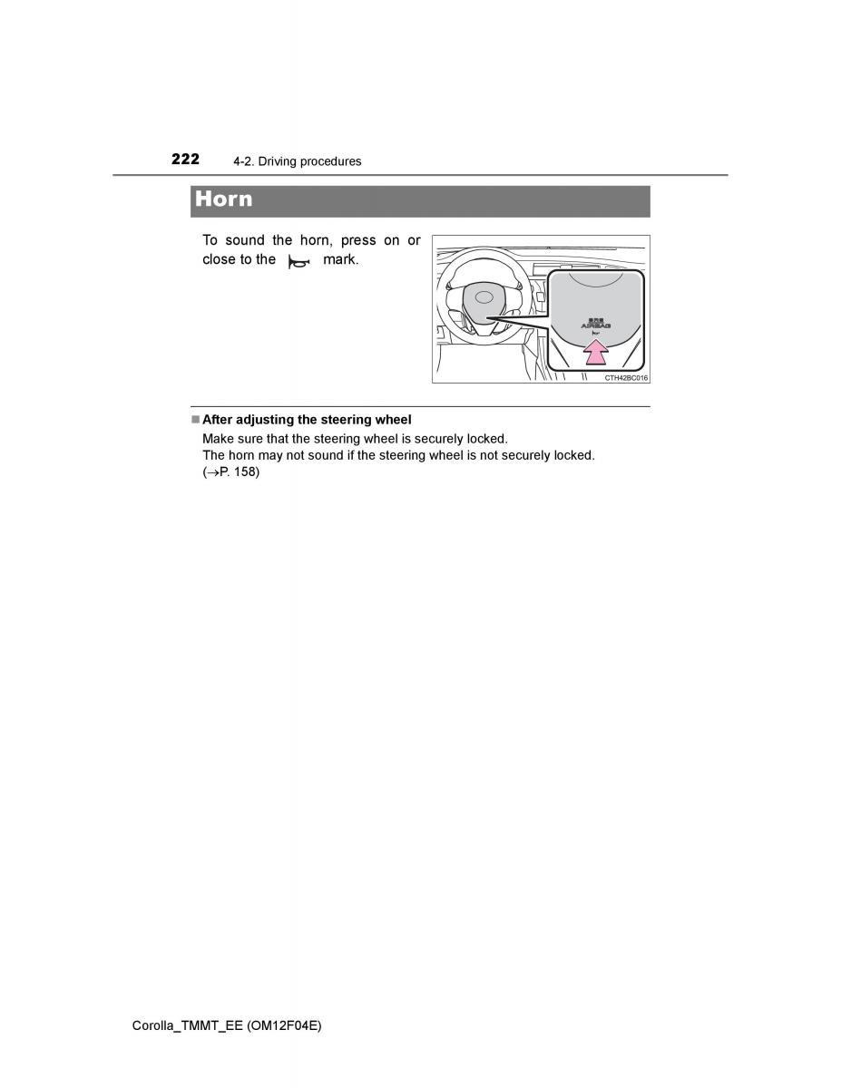 Toyota Corolla XI 11 E160 owners manual / page 222