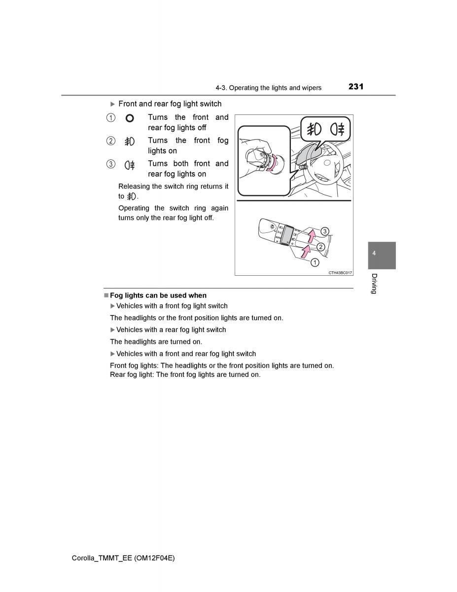 Toyota Corolla XI 11 E160 owners manual / page 231