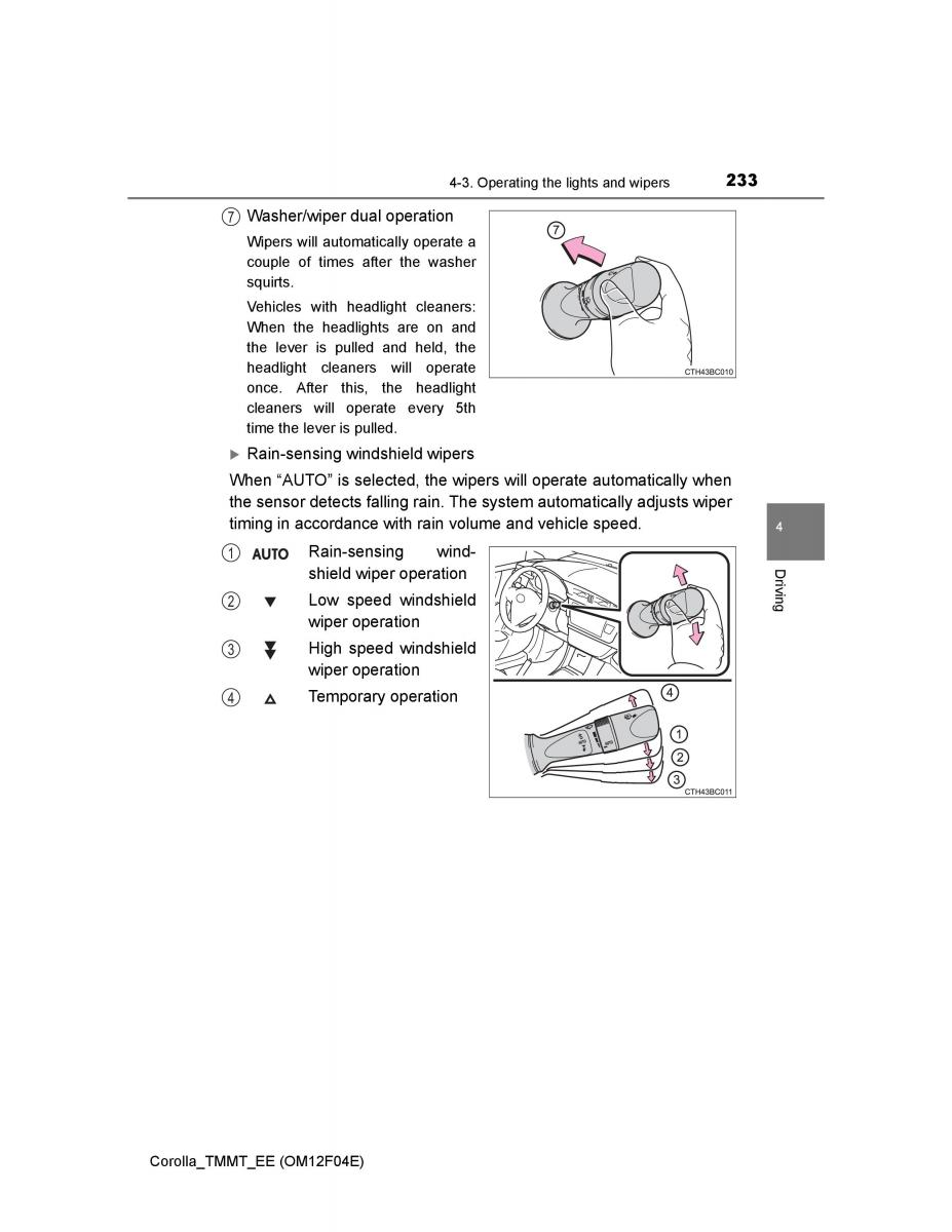 Toyota Corolla XI 11 E160 owners manual / page 233