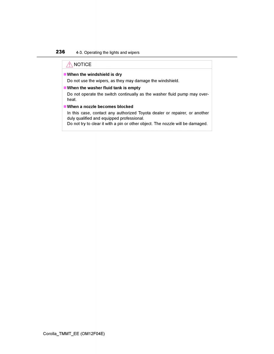 Toyota Corolla XI 11 E160 owners manual / page 236