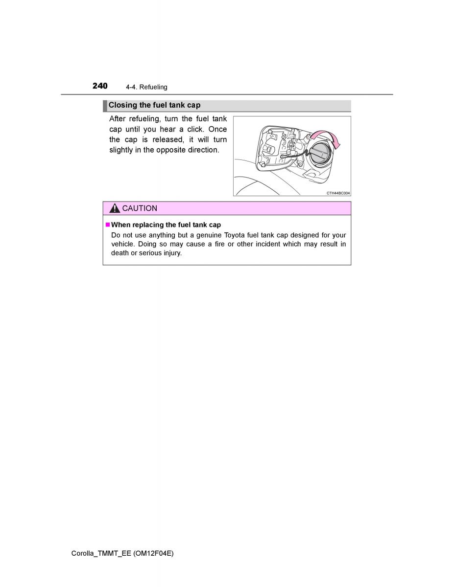 Toyota Corolla XI 11 E160 owners manual / page 240