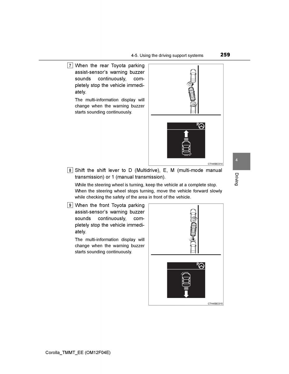 Toyota Corolla XI 11 E160 owners manual / page 259