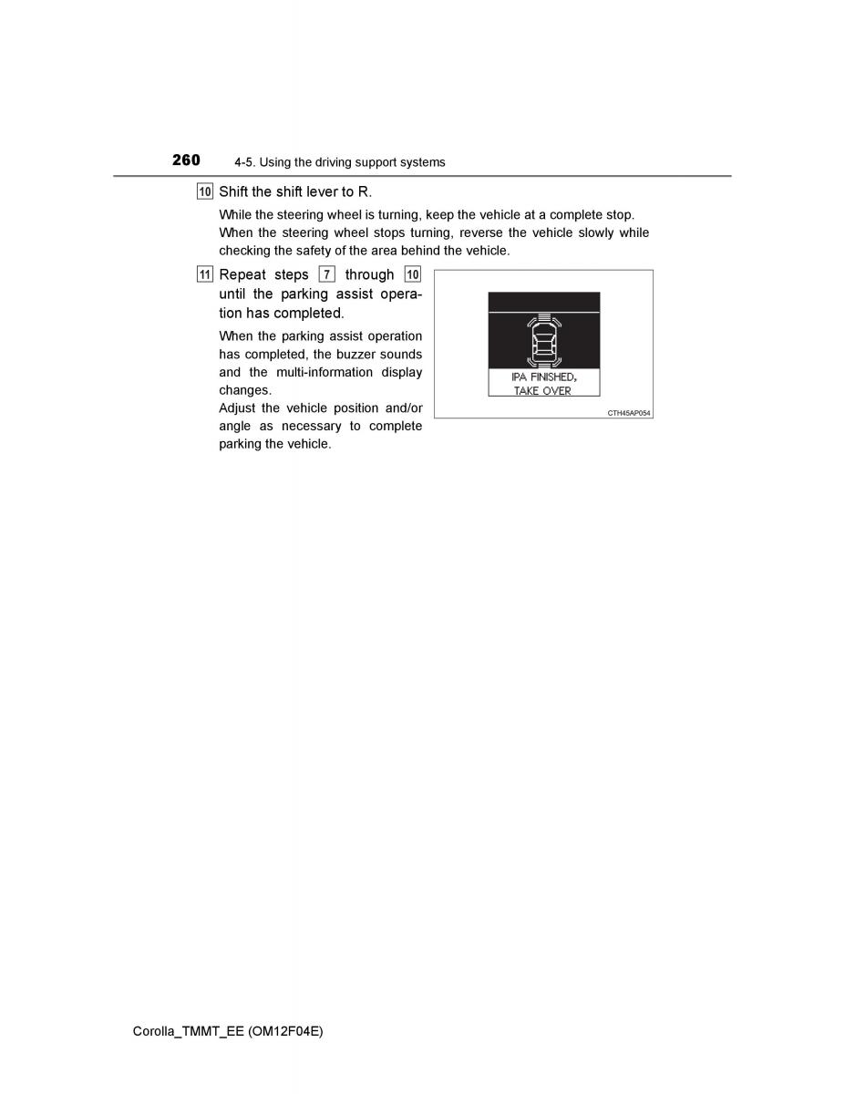 Toyota Corolla XI 11 E160 owners manual / page 260