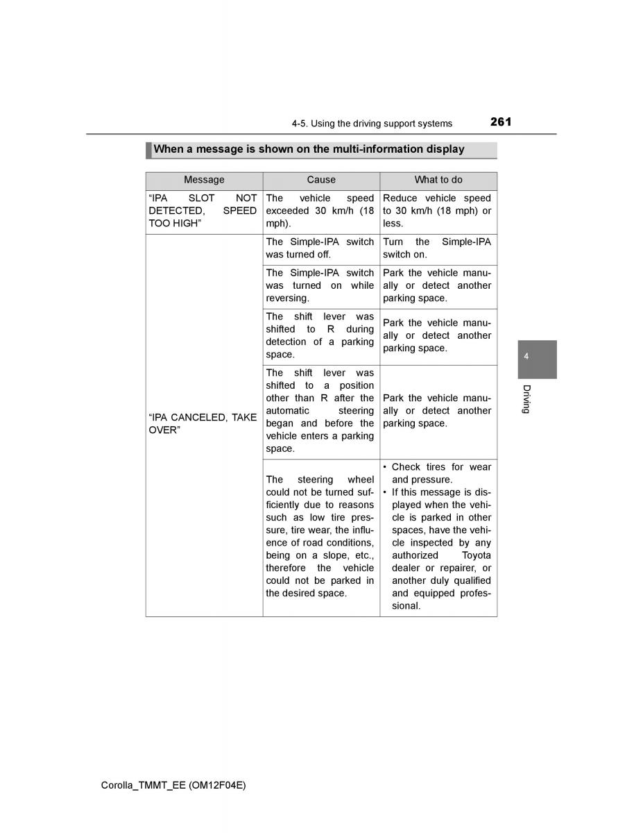 Toyota Corolla XI 11 E160 owners manual / page 261