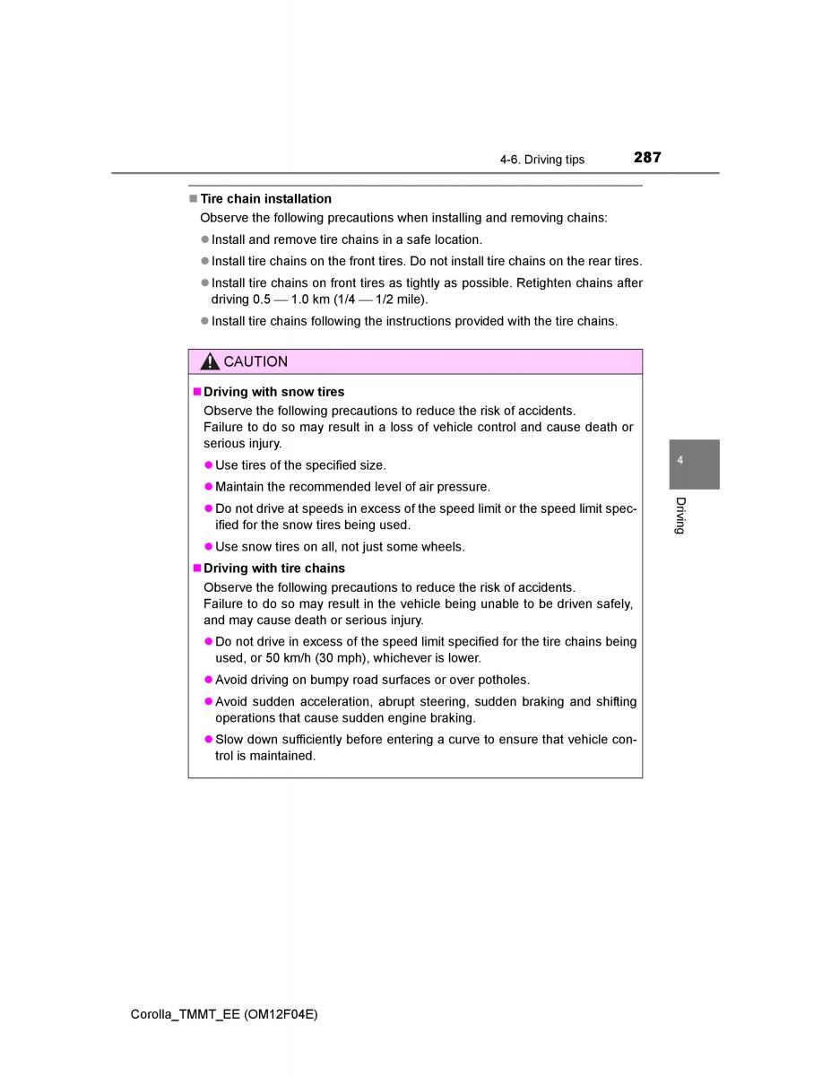 Toyota Corolla XI 11 E160 owners manual / page 287