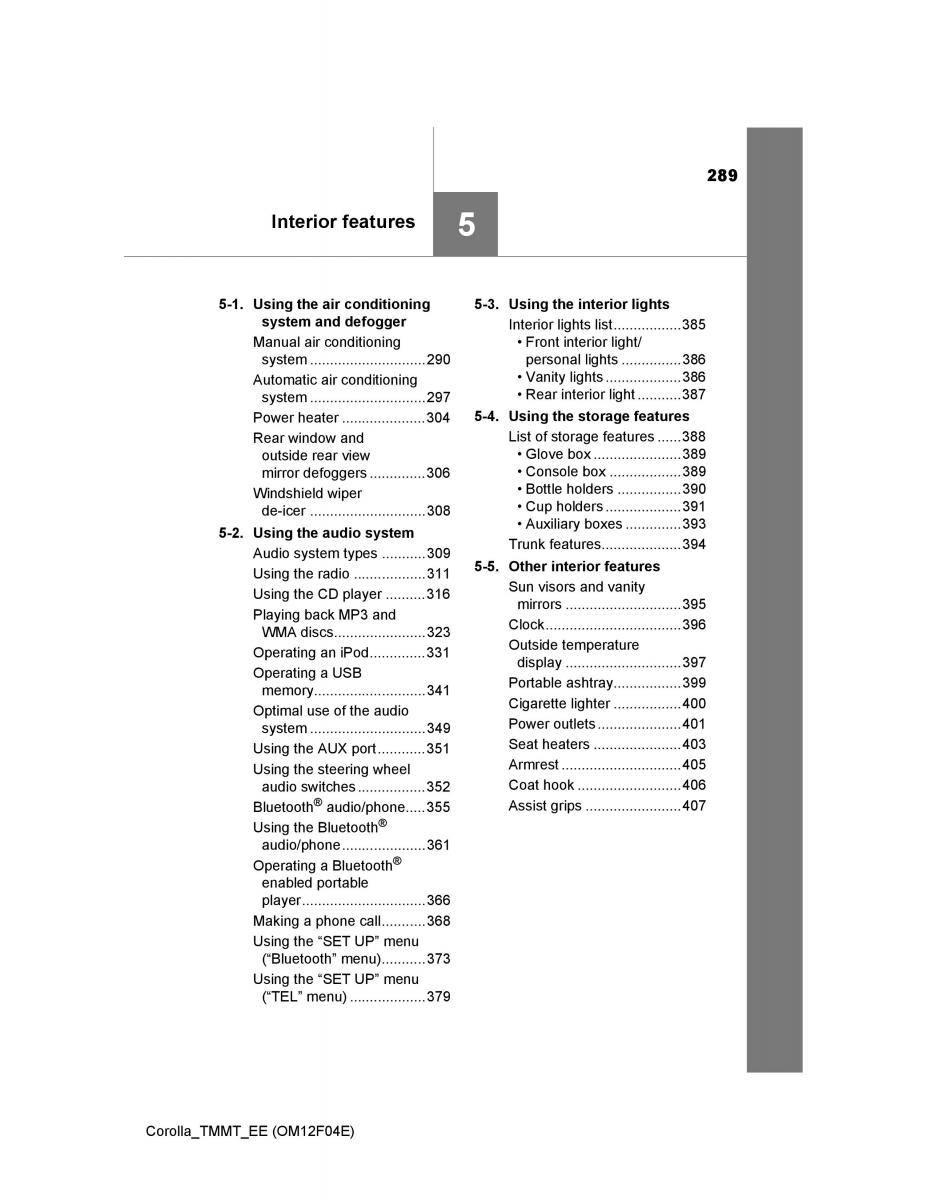 Toyota Corolla XI 11 E160 owners manual / page 289