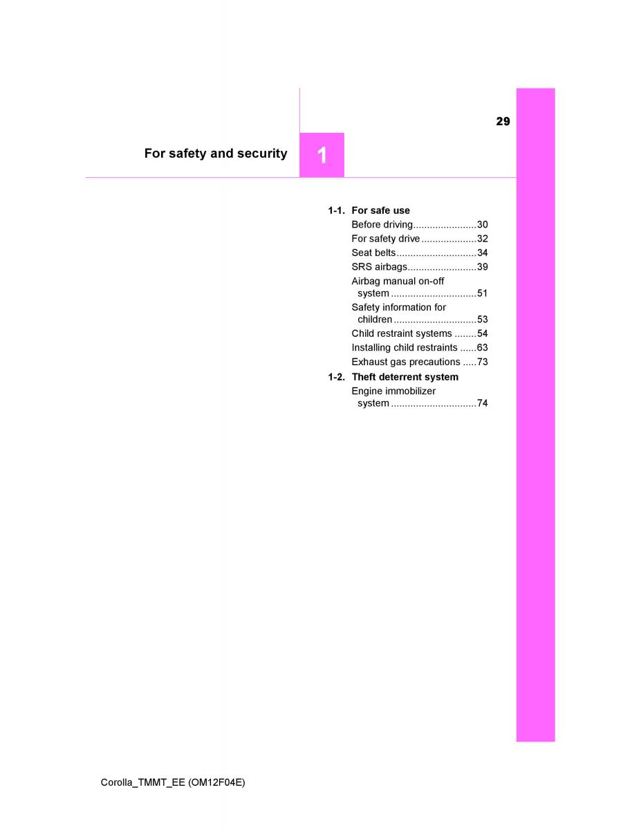 Toyota Corolla XI 11 E160 owners manual / page 29