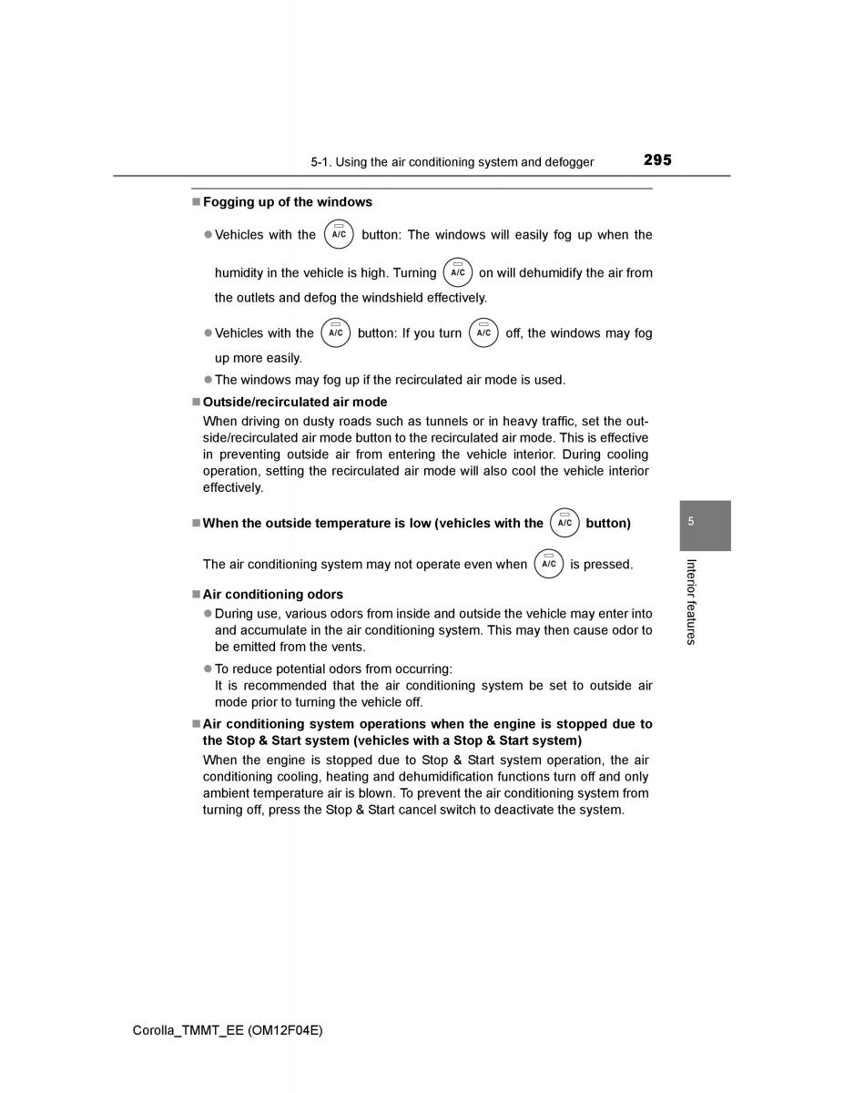 Toyota Corolla XI 11 E160 owners manual / page 295