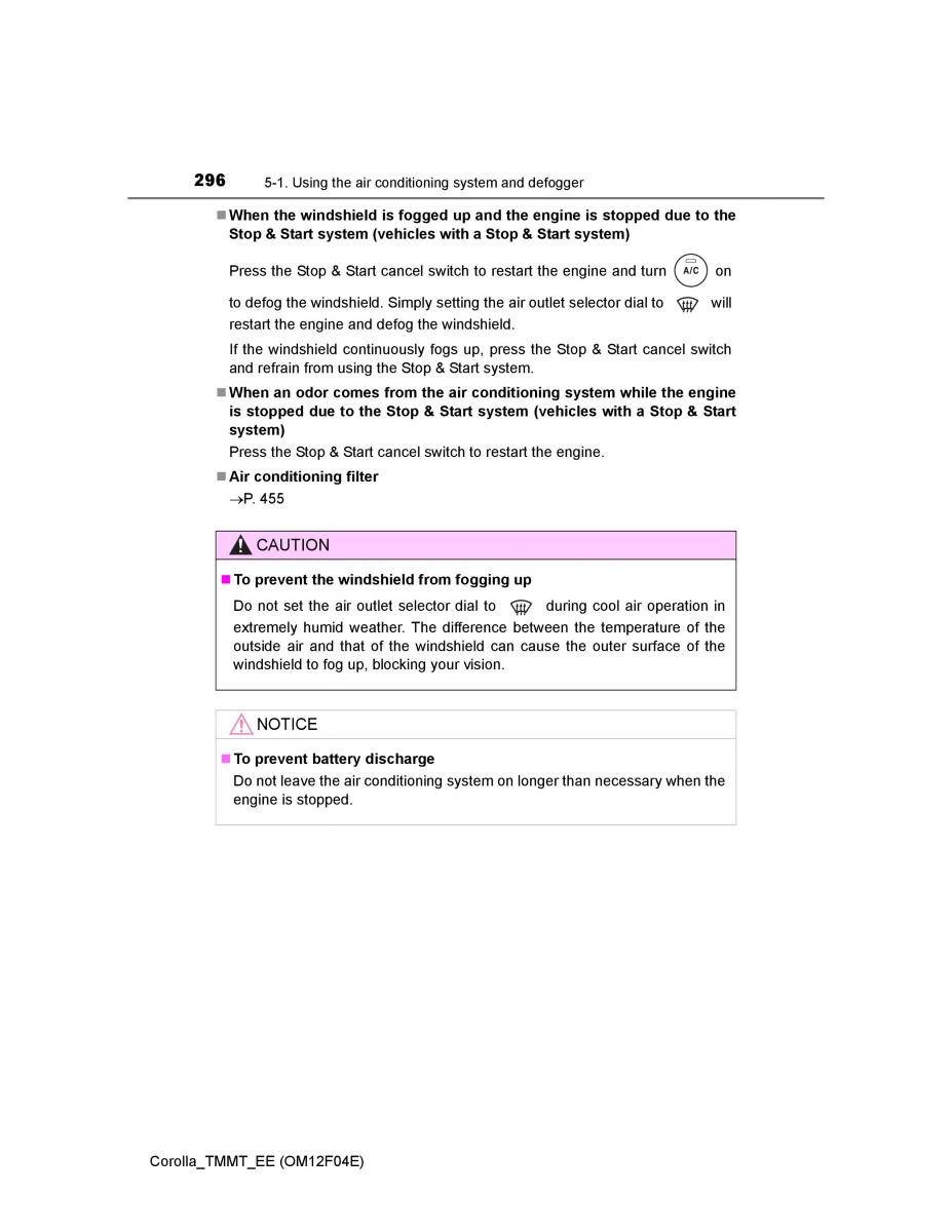 Toyota Corolla XI 11 E160 owners manual / page 296