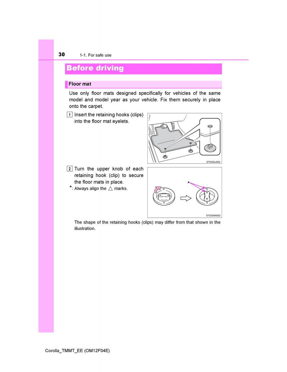 Toyota Corolla XI 11 E160 owners manual / page 30