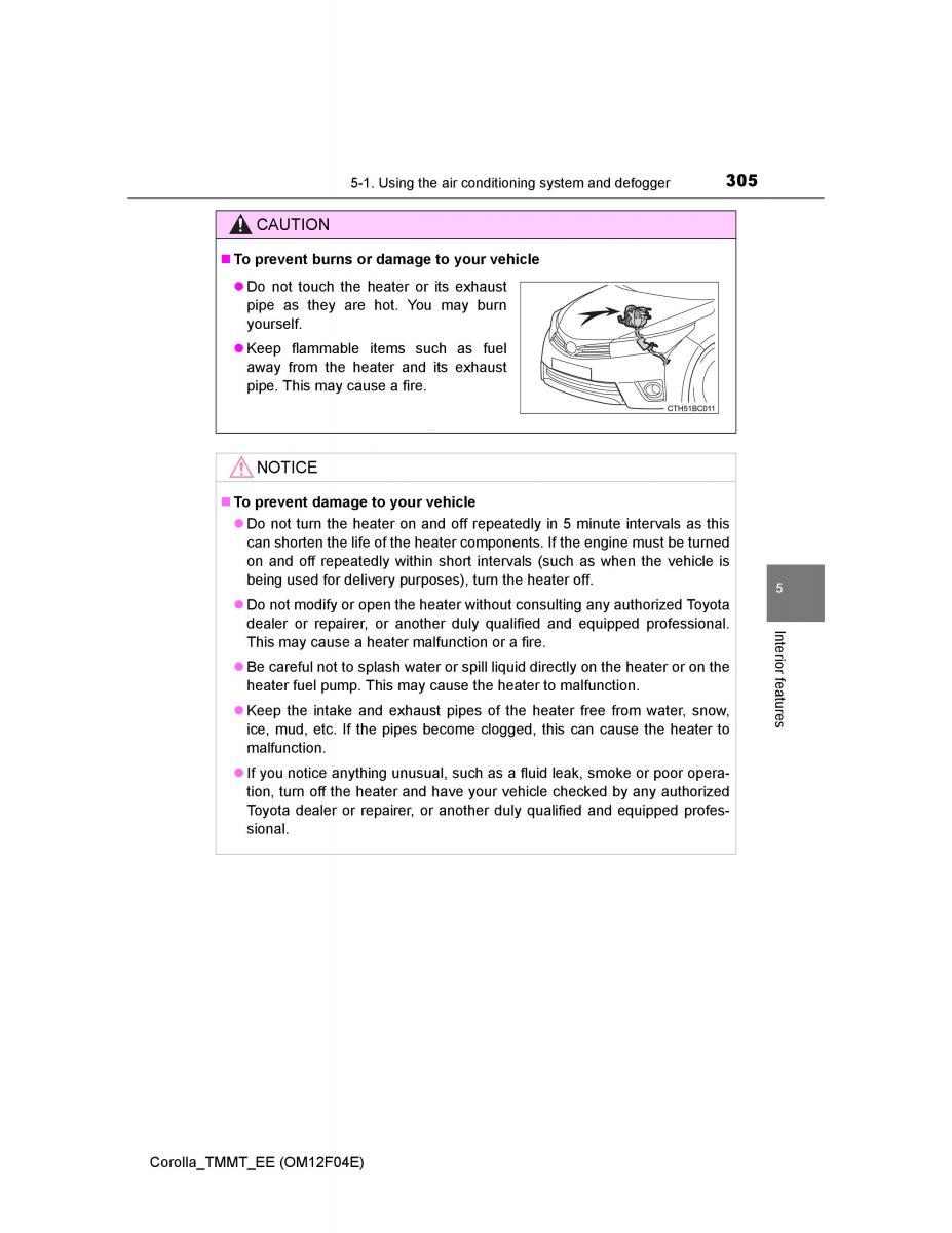 Toyota Corolla XI 11 E160 owners manual / page 305