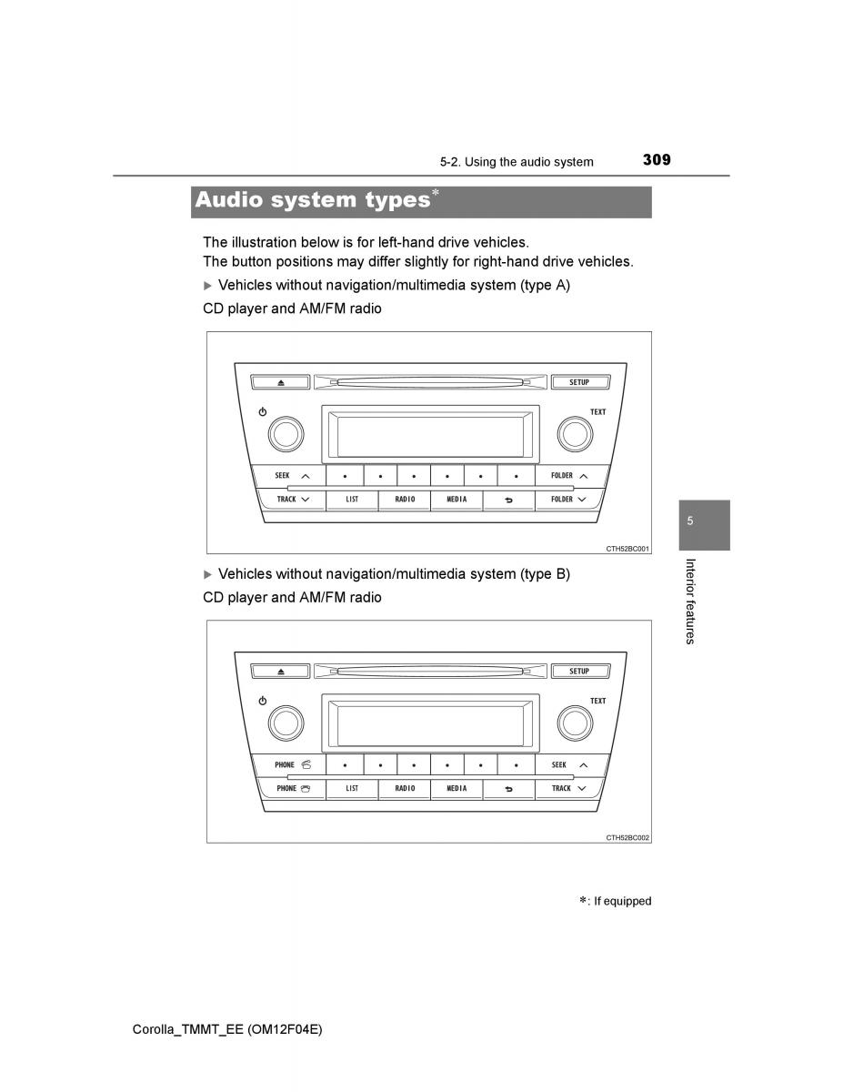 Toyota Corolla XI 11 E160 owners manual / page 309