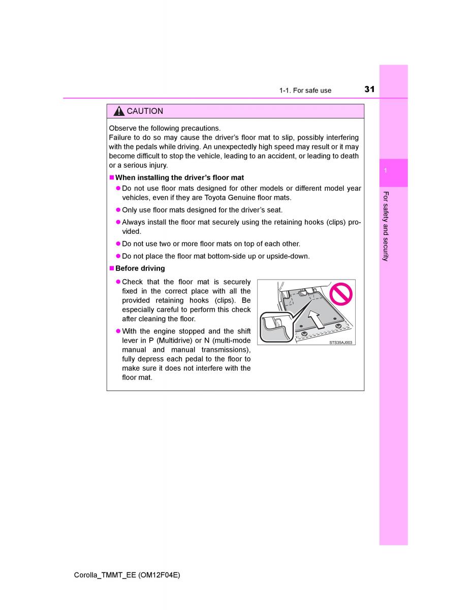 Toyota Corolla XI 11 E160 owners manual / page 31