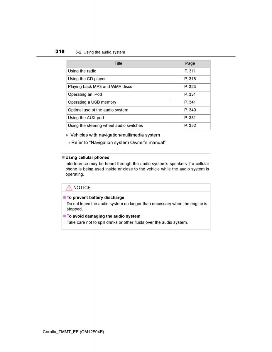 Toyota Corolla XI 11 E160 owners manual / page 310