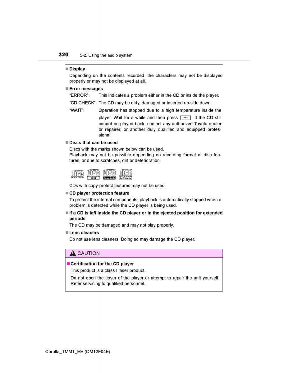 Toyota Corolla XI 11 E160 owners manual / page 320