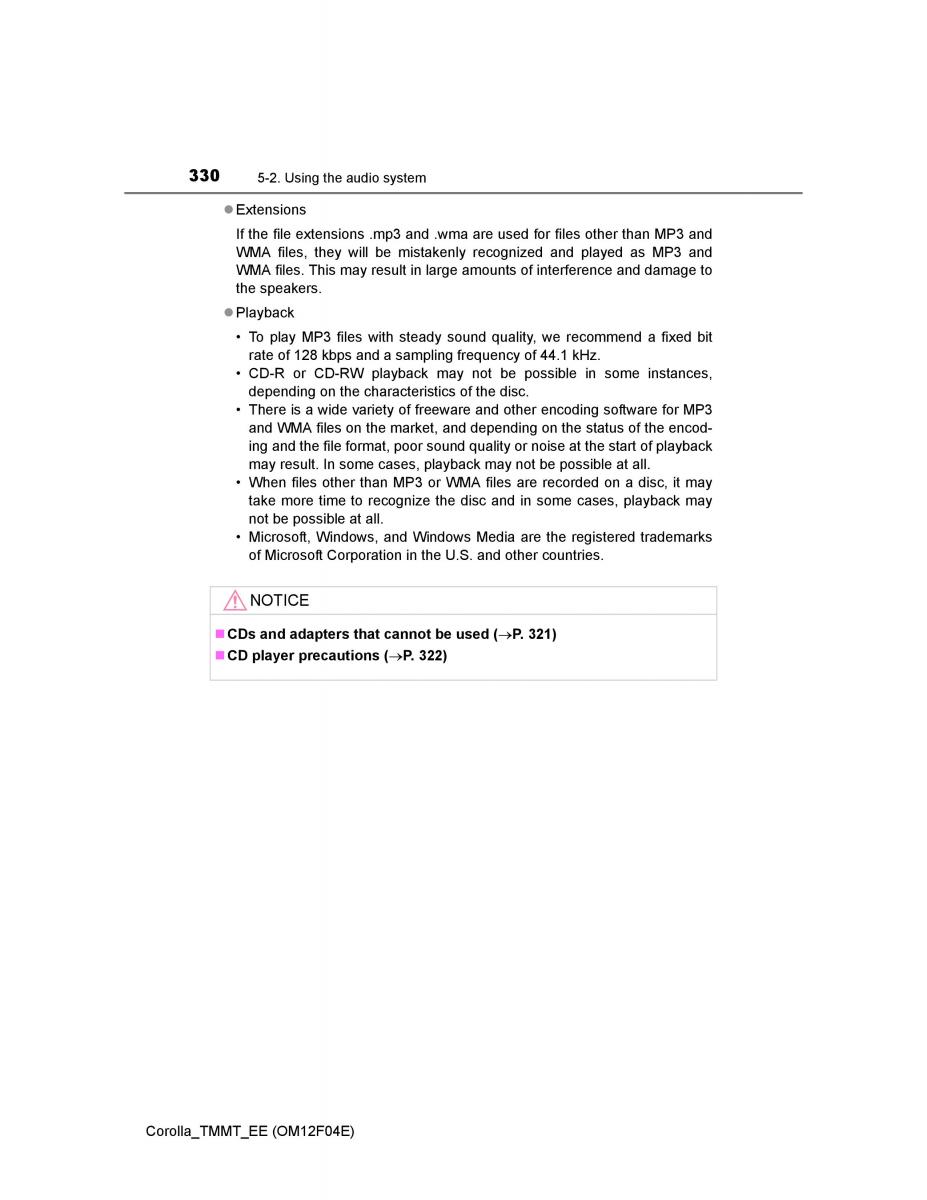 Toyota Corolla XI 11 E160 owners manual / page 330