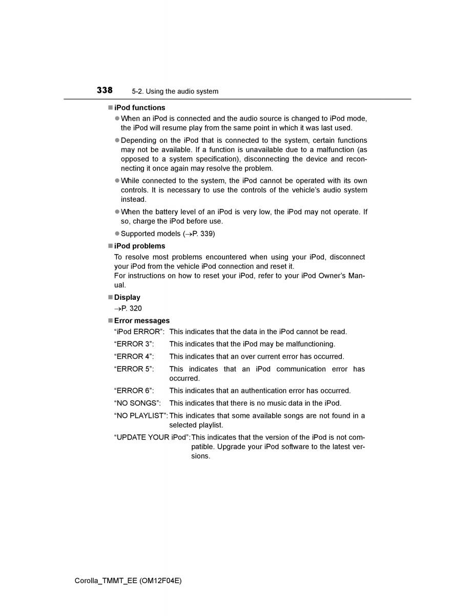 Toyota Corolla XI 11 E160 owners manual / page 338