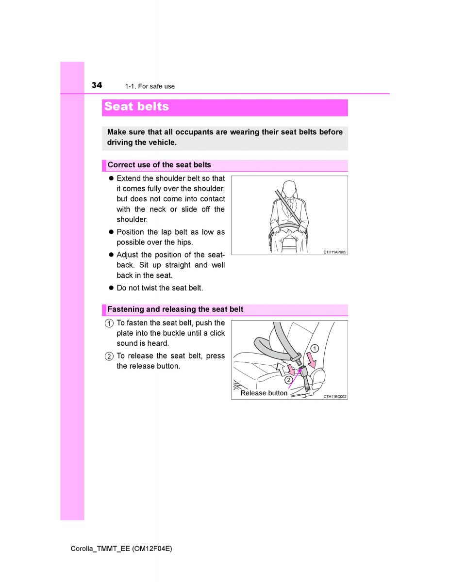 Toyota Corolla XI 11 E160 owners manual / page 34