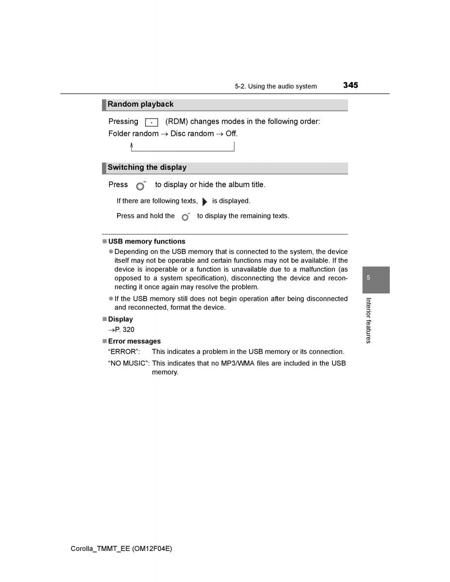 Toyota Corolla XI 11 E160 owners manual / page 345