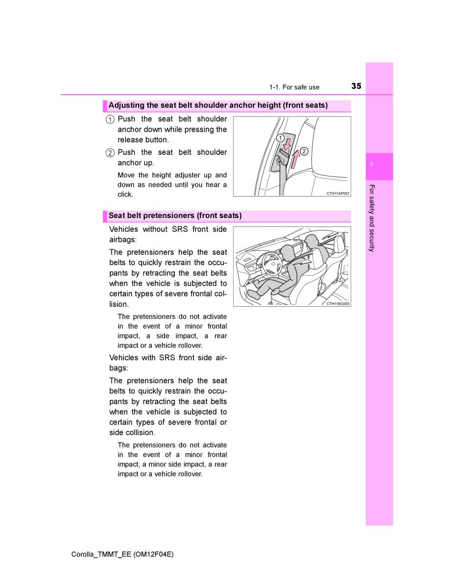 Toyota Corolla XI 11 E160 owners manual / page 35